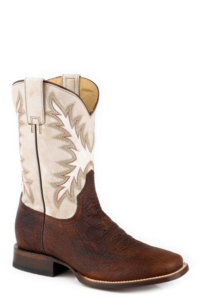 Botas Stetson Cole para hombre con punta cuadrada, hechas a mano, color marrón