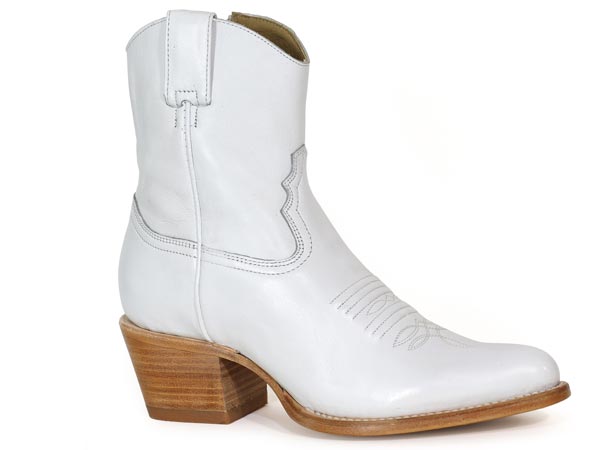 Botines Stetson Piper para mujer con punta recortada, hechos a mano, color blanco