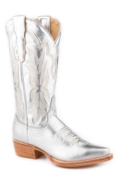 Women's Stetson Jolene Leather Boots Snip Toe Handcrafted Silver