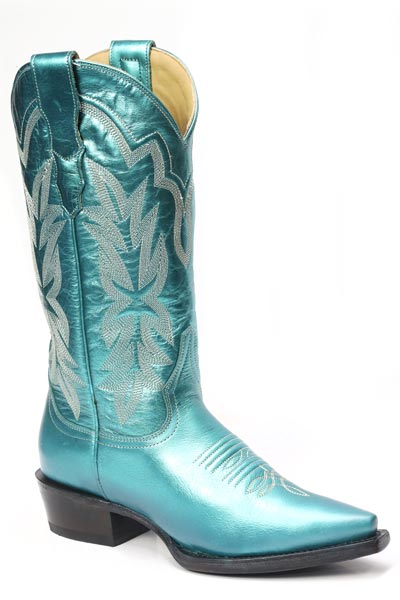 Botas de piel para mujer Jolene de Stetson con punta recortada, hechas a mano en color verde