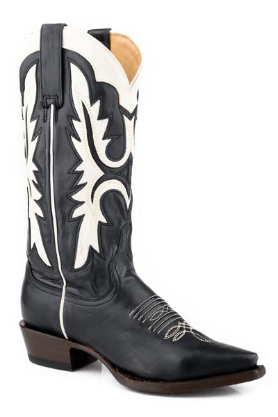 Botas de piel Stetson Cheyenne para mujer, con punta recortada, hechas a mano, color negro