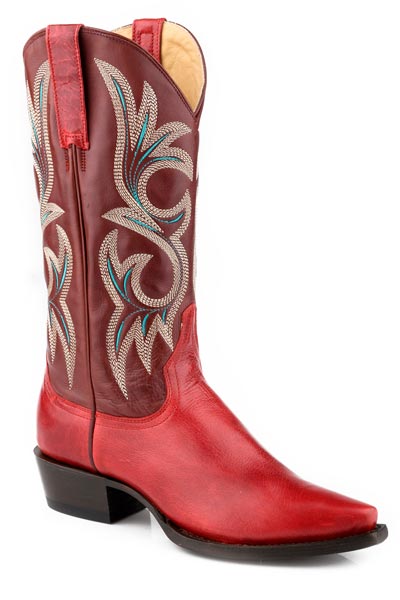 Women's Stetson Lauren Goat Boots Snip Toe Handcrafted Red