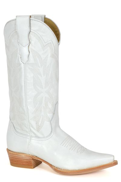 Botas de piel Stetson Casey para mujer, con punta recortada, hechas a mano, color blanco