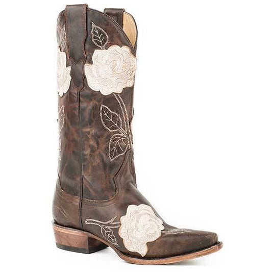 Women's Stetson Fiona Leather Boots Handcrafted Brown - yeehawcowboy