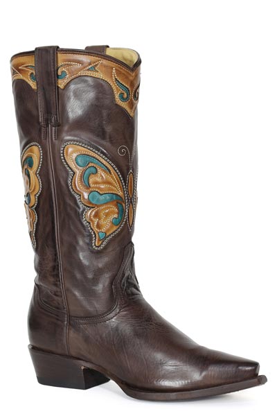 Botas de piel Mariposa de Stetson para mujer con punta recortada, hechas a mano, en color chocolate