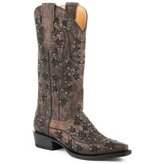 Women's Stetson Desiree Leather Boots Handcrafted Brown - yeehawcowboy