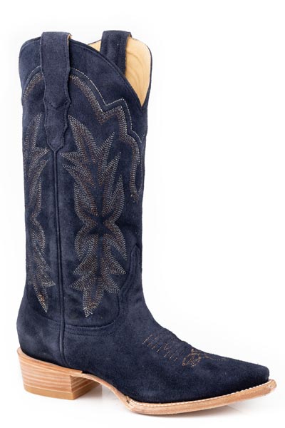 Botas de piel de ante para mujer Stetson Casey con punta recortada, hechas a mano en azul