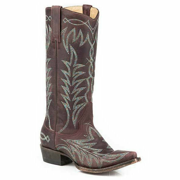 Women's Stetson Stella Leather Boots Handcrafted Wine - yeehawcowboy