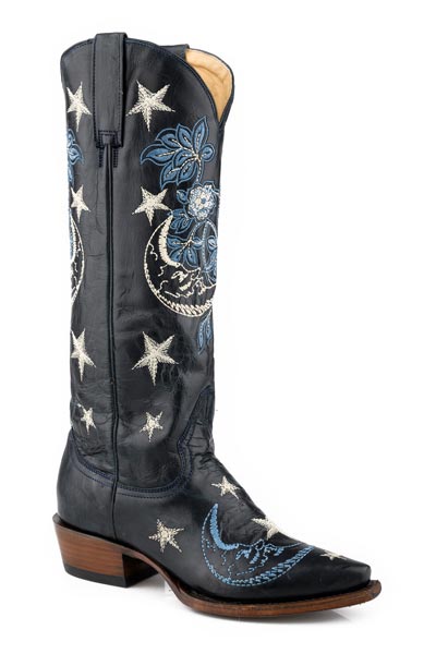 Botas de piel para mujer Luna de Stetson con punta estrecha, hechas a mano en azul