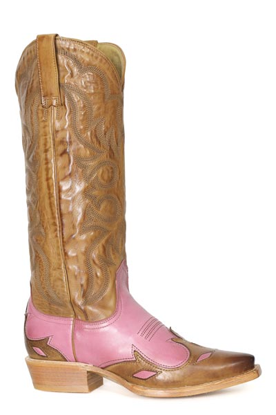 Botas de piel Laurel para mujer de Stetson con punta estrecha, hechas a mano, color rosa