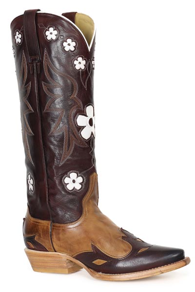 Botas de piel para mujer Stetson Ariana con punta recortada, hechas a mano, color coñac