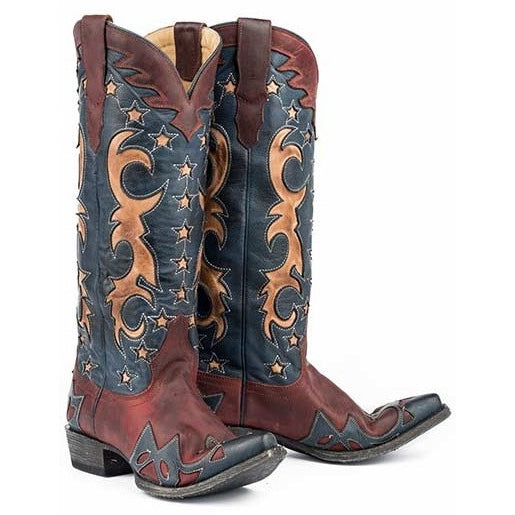 Women's Stetson America Boots Snip Toe Handcrafted Red - yeehawcowboy