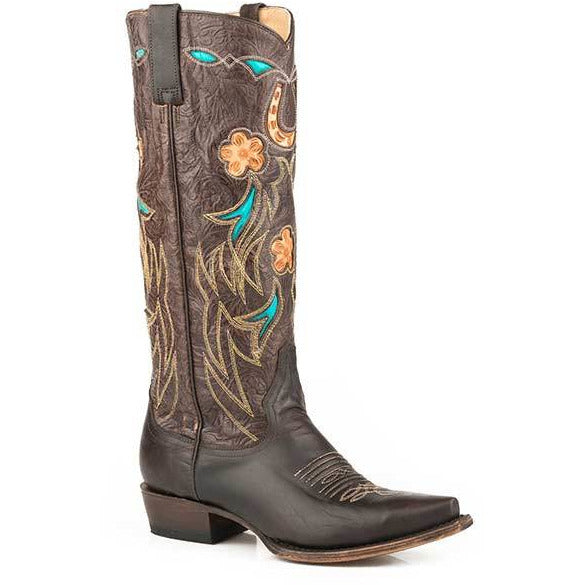 Women's Stetson Willa 15" Leather Boots Handcrafted Chocolate - yeehawcowboy