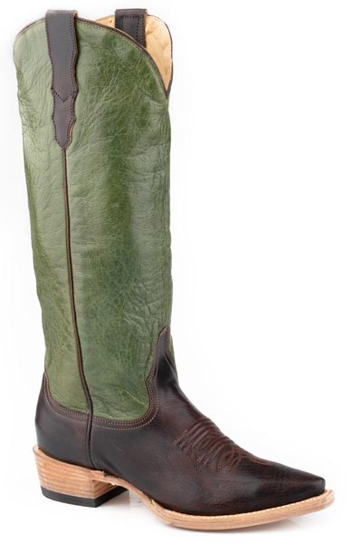 Botas de piel para mujer Stetson Clover con punta recortada, hechas a mano en marrón