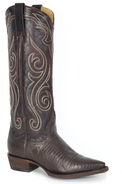 Women's Stetson Jane Teju Lizard Boots Handcrafted Brown