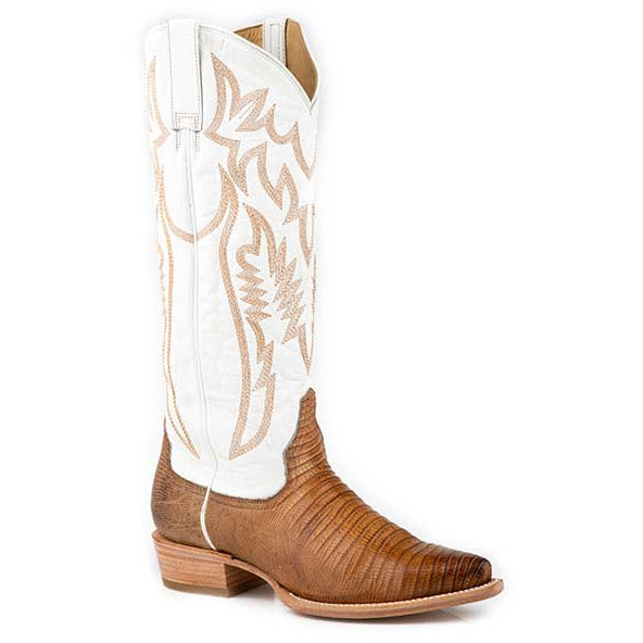 Women's Stetson Toni Teju Lizard Boots Handcrafted Tan - yeehawcowboy