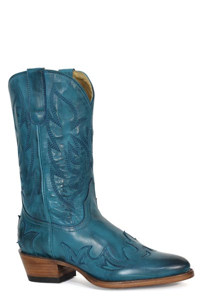 Botas de piel para mujer Stetson Jo con punta redonda, hechas a mano en turquesa