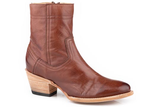 Botas de piel para mujer Stetson Ramsey con punta redonda hechas a mano en color coñac