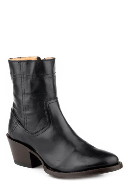 Botas de piel para mujer Stetson Ramsey con punta redonda y tacón de aguja, hechas a mano, color negro