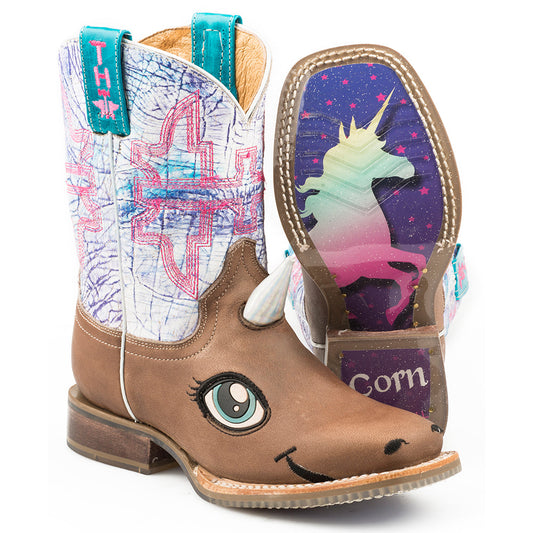 Kid's Tin Haul Unicorn Boots with My Ride Sole Handcrafted Tan - yeehawcowboy