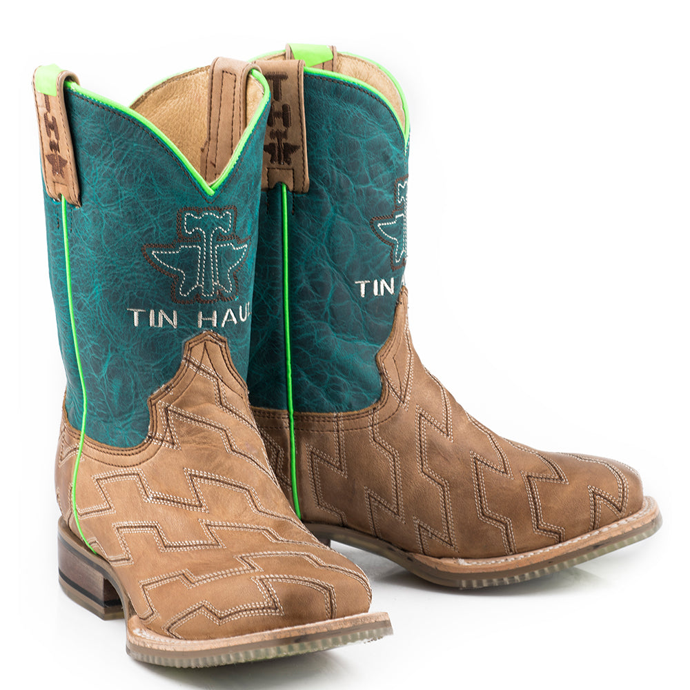 Kid's Tin Haul Horse Power Boots Handcrafted Tan - yeehawcowboy