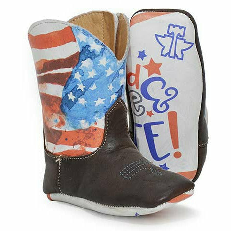 Baby Tin Haul American Mini Boots with Red, White & Cute Sole Handcrafted Brown - yeehawcowboy