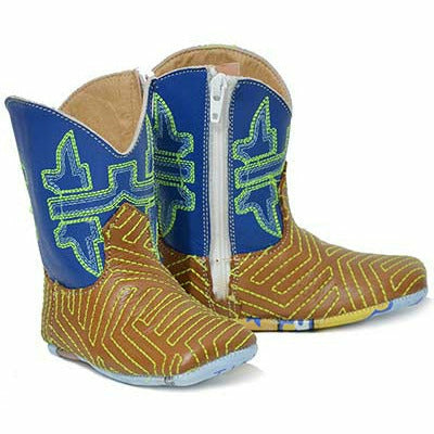 Baby Tin Haul Neon Maze Boots with Sheriff Sole Handcrafted Tan - yeehawcowboy