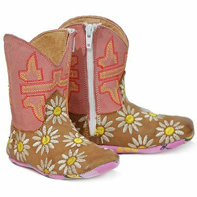 Baby Tin Haul Daisy Boots with Bee Sole Handcrafted Tan - yeehawcowboy