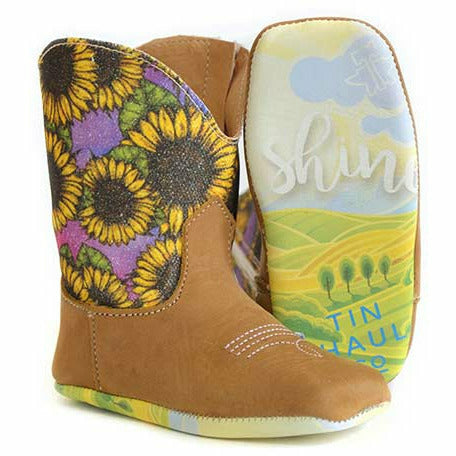 Baby Tin Haul Sunny Boots with Hello Sunshine Sole Handcrafted Brown - yeehawcowboy