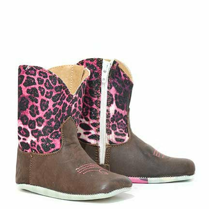 Baby Tin Haul Purrrfect Glitter Boots with Cheetah Roar Sole Handcrafted Brown - yeehawcowboy