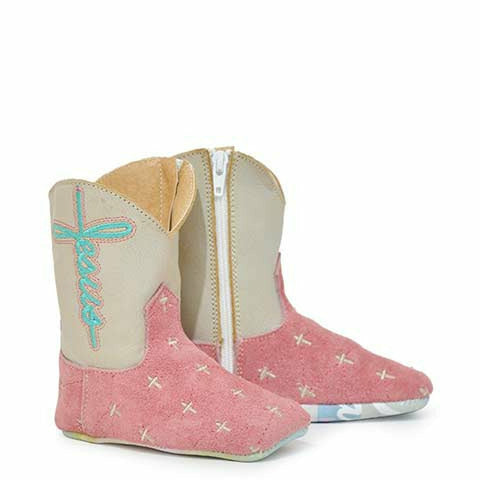 Baby Tin Haul Mini Blessing Boots with Faith & Hope Sole Handcrafted Pink - yeehawcowboy