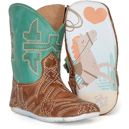 Baby Tin Haul I Am In Stitches Boots with Dally On Hearts Sole Handcrafted Brown - yeehawcowboy