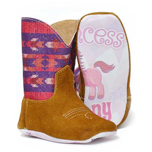 Baby Tin Haul Mini Princess Boots with Pony Sole Handcrafted Brown - yeehawcowboy