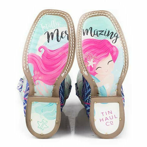 Kid's Tin Haul Mermazing Boots with Sea Princess Sole Handcrafted Blue - yeehawcowboy