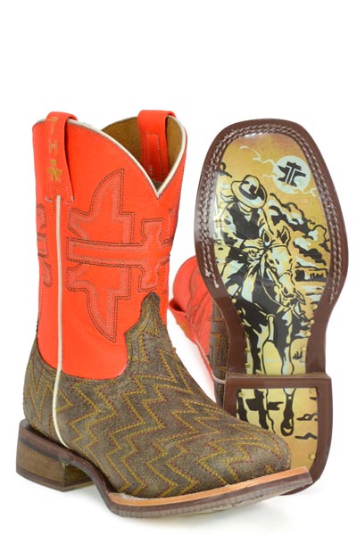 Kid's Tin Haul Neon Thunder Boots With Desert Rider Sole Handcrafted Brown