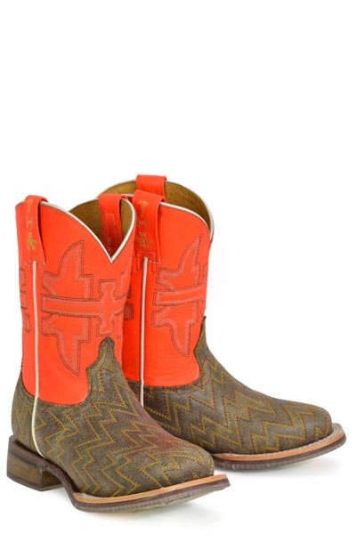 Kid's Tin Haul Neon Thunder Boots With Desert Rider Sole Handcrafted Brown