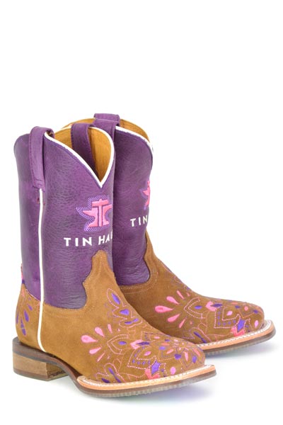 Kid's Tin Haul Mandala Boots With Paper Flowers Sole Handcrafted Tan