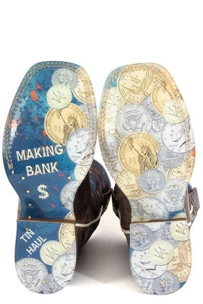 Kid's Tin Haul Make It Rain Boots With Making Bank Sole Handcrafted Brown