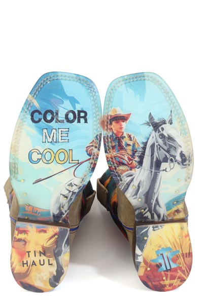 Kid's Tin Haul Multi Colore Boots With Color Me Cool Sole Handcrafted Tan