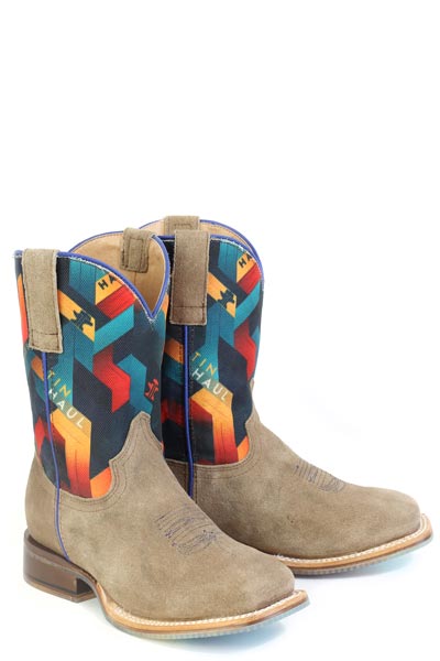 Kid's Tin Haul Multi Colore Boots With Color Me Cool Sole Handcrafted Tan