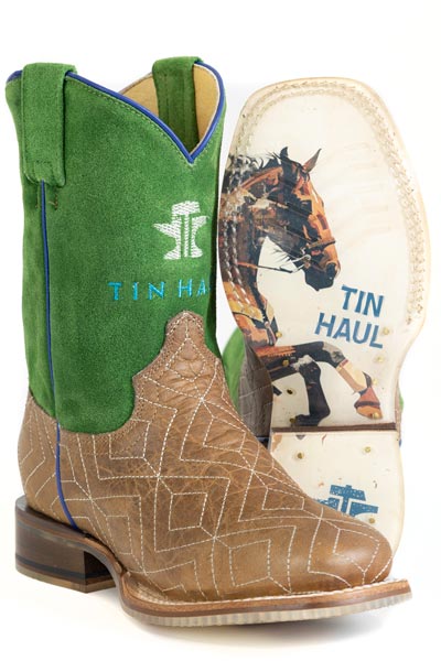 Kid's Tin Haul Gridlock Boots With Ride 'Em Cowboy Sole Handcrafted Tan