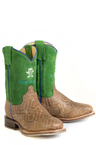 Kid's Tin Haul Gridlock Boots With Ride 'Em Cowboy Sole Handcrafted Tan