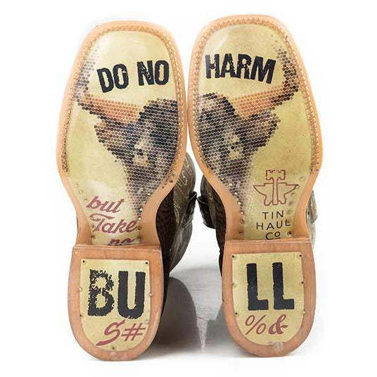 Men's Tin Haul Take No Bull Boots With Do No Harm Sole Handcrafted Brown - yeehawcowboy