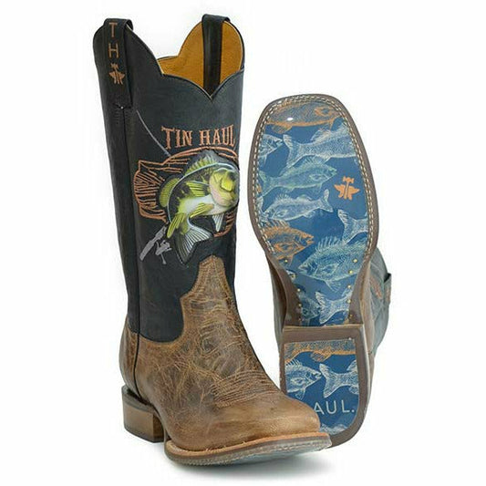 Men's Tin Haul Wallhanger Boots with Fish A Plenty Sole Handcrafted Brown - yeehawcowboy