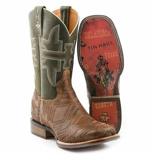 Men's Tin Haul I'm In Stitches Boots with Cowboy Heritage Sole Handcrafted Tan - yeehawcowboy