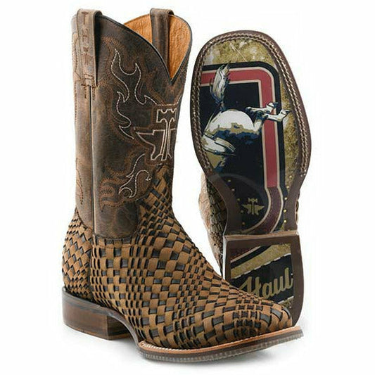 Men's Tin Haul Dream Weaver Boots Bronc Rider Sole Handcrafted Tan - yeehawcowboy