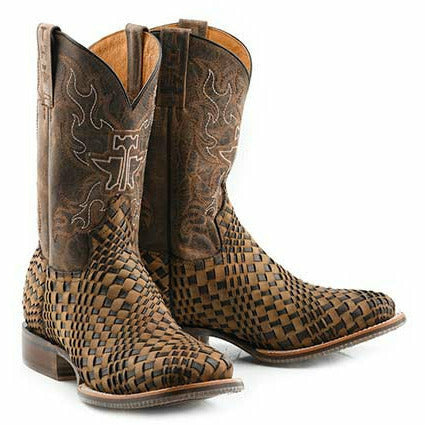 Men's Tin Haul Dream Weaver Boots Bronc Rider Sole Handcrafted Tan - yeehawcowboy