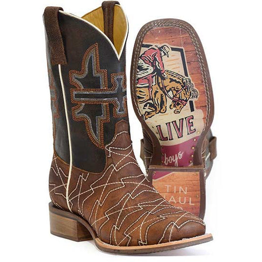 Men's Tin Haul Mesquite Boots with Long Live Cowboys Sole Handcrafted Brown - yeehawcowboy