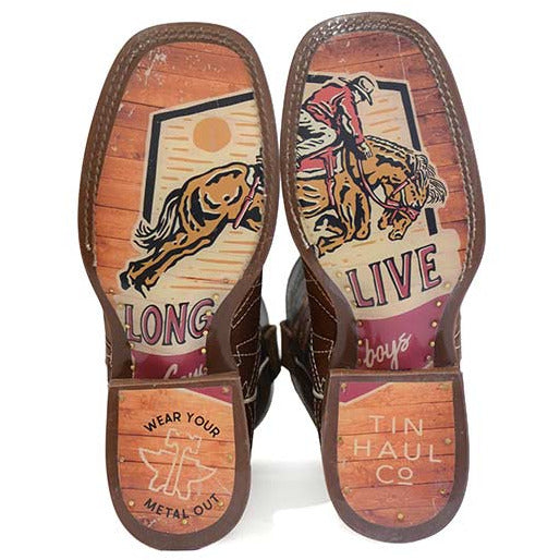 Men's Tin Haul Mesquite Boots with Long Live Cowboys Sole Handcrafted Brown - yeehawcowboy