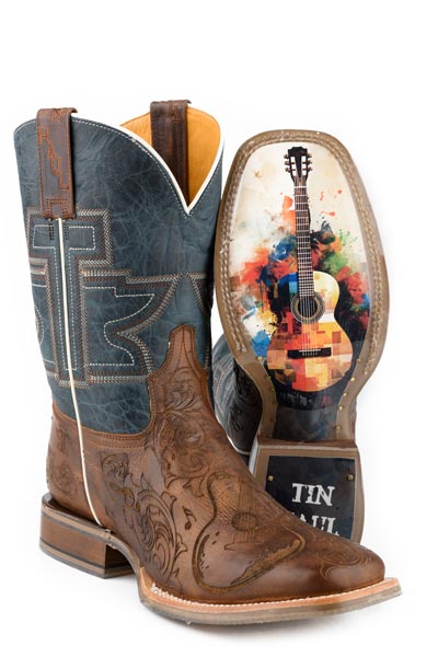 Men's Tin Haul Guitar Man Boots with Rock On Sole Handcrafted Brown